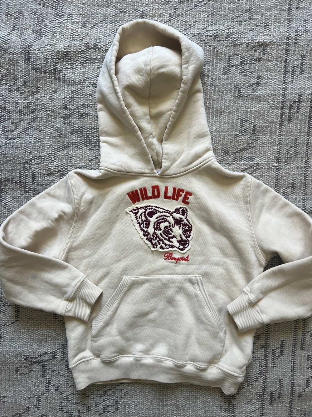 Bonpoint Cream Hoodie with Red "Wild Life" Appliqué